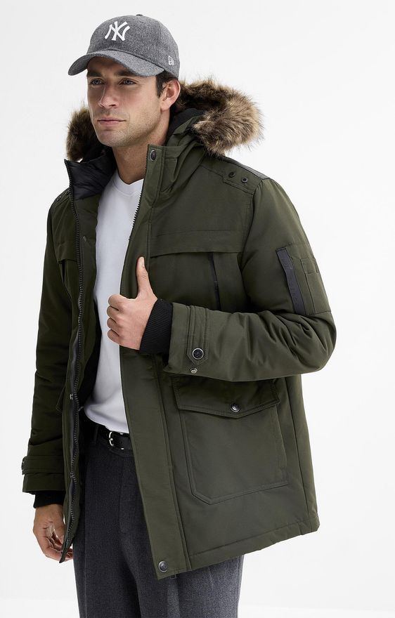 Mens Faux-fur storm hood Parka Jacket