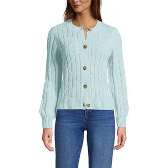 Lands End Drifter Classic Cable Crew Neck Cardigan Sweater in Pale Sky at Nordstrom, Size X-Small P