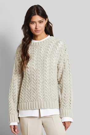 Bugatti Rundhalspullover BUGATTI, Damen, Gr. XXL, beige, 75% Baumwolle, 25% Polyamid, unifarben, normal, Rundhals, Rippb&uuml;ndchen, Pullover Rundhalspullover, mi