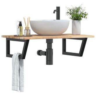 Berkfield Home Basin Shelf Wall Mounted Steel & Solid Wood Acacia in Brown