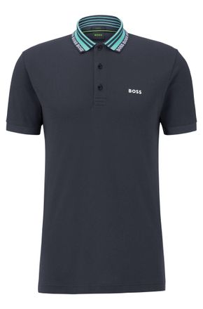 HUGO BOSS Mens GBBOSS slim fit polo Paule met contrastbies dark blue - Navy Cotton - Size Medium