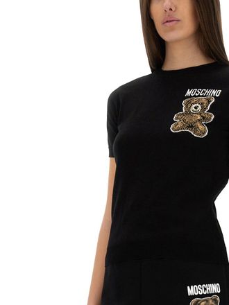 Moschino Teddy Bear-Embroidered Cotton Sweater - Black