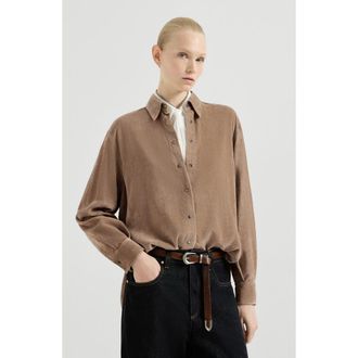 Brunello Cucinelli Fluid corduroy shirt in Espresso at Nordstrom, Size Xxx-Large