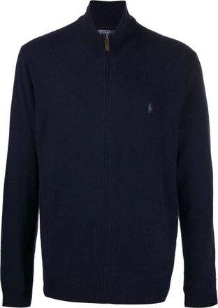 Polo Ralph Lauren Blauwe Wol Full Zip Sweater - Heren - Vesten - Blauw - M - Wol - Truien & Vesten