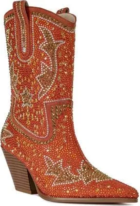 Azalea Wang Scott Western Bootie in Orange Multi at Nordstrom Rack, Size 6.5