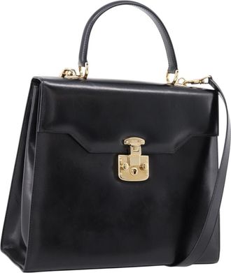 Gucci Vintage Lady Lock Top Handle Leather Black Leather Handbag (Pre-Owned)