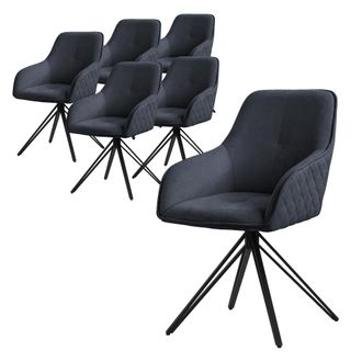 ML Design Ml-design - Set 6x Silla De Comedor Giratoria Con Respaldo Y Reposabrazos Asiento Antracita De Tela Tejida, Tapizado Con Patas De Metal Sill&oacute;n Dise&ntilde;o 