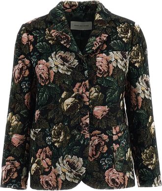 Dries Van Noten Floral Tapestry Jacquard Single-Breasted Flared Jacket