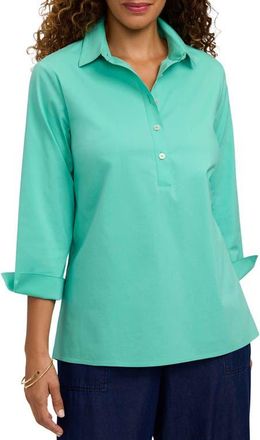 Foxcroft Therese Button Back Popover Shirt in Biscay Green at Nordstrom, Size X-Small