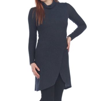 Papillon Ribbed Turtle Neck Tulip Hem Sweater Dress In Grey