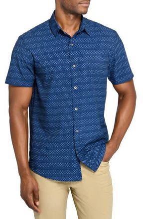 W.R.K Slim Fit Micro Geo Short Sleeve Performance Button-Up Shirt in Navy at Nordstrom, Size X-Large
