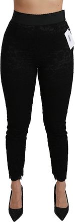 Dolce & Gabbana Black Lace Skinny High Waist Cotton Womens Pants