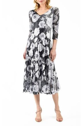 Komarov Floral Printed Charmeuse 3/4 Sleeve Dress in Crysanthemum at Nordstrom, Size X-Small
