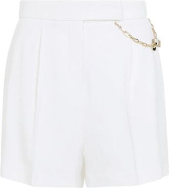Elisabetta Franchi Shorts in gabardine met juweel logo - Dames - Bermuda - Wit - M - Katoen - Korte Broeken