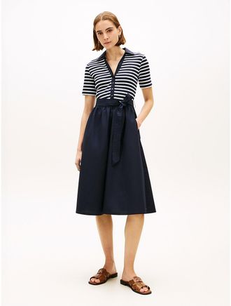 Tommy Hilfiger Womens Mix Media Belted Polo Dress - Navy - XXL