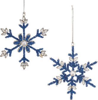 Melrose International Beaded Metal Snowflake Ornament (Set of 12) - Blue, Gray