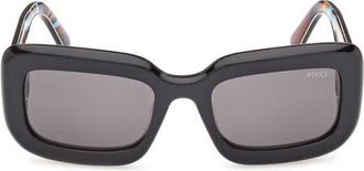 Emilio Pucci 52mm Rectangular Sunglasses in Black /Iride Pattern /Smoke at Nordstrom