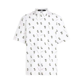 Karl Lagerfeld Allover Print Short Sleeve Shirt - Heren - Korte mouwen Overhemden - Wit - M - Katoen - Overhemden