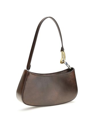 Staud Womens Ollie Shoulder Bag Espresso Distressed Calf Leather Bos Taurus