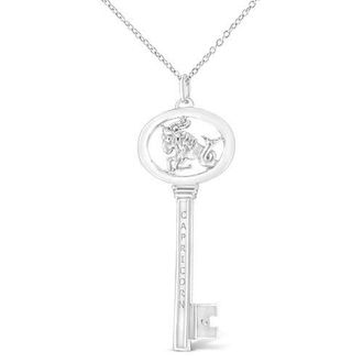 House of Brilliance 925 Sterling Silver Diamond Accent Zodiac Key 18 Pendant Necklace in Capricorn at Nordstrom