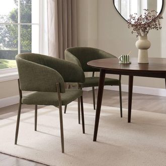VonHaus Oxford Upholstered Set of Dining Chairs with Dark Wood Effect Legs in Dark Green | Size: 2 Pack