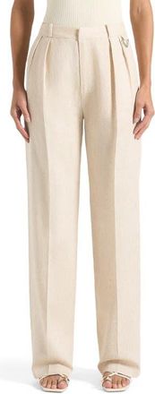 Mani&egrave;re De Voir Julie Linen Twin Pleat Trousers in Natural at Nordstrom, Size 10
