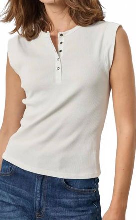 Lilla P Sunwashed Cap Sleeve Henley Top In White