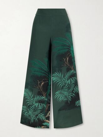 Johanna Ortiz Pantaloni A Gamba Larga In Cr&ecirc;pe De Chine Di Seta Stampato Musical - Verde