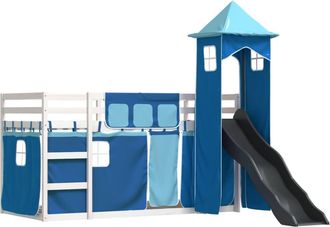 vidaXL Vidaxl - Letto A Castello Con Scivolo E Tende Blu 90x190 Cm