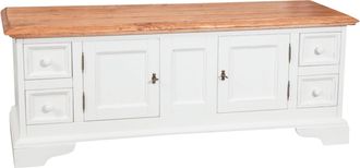 Biscottini International Biscottini - Mueble Porta Tv De Estilo Country De Madera Maciza De Tilo Armaz&oacute;n Blanco Envejecido Con Plan Acabado Con Efecto Natural