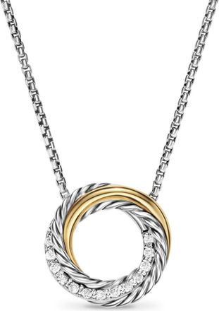David Yurman 18kt yellow gold and sterling silver Crossover diamond pendant necklace (1.25mm) - women - White Diamond/Sterling Silver/18kt Yellow