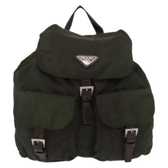 Prada Double Front Pocket Tessuto Khaki Nylon Backpack Bag (Pre-Owned)