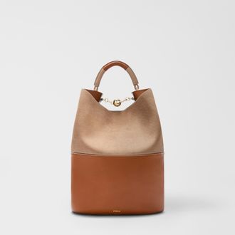 Furla Sfera Borsa A Secchiello M Cognac H Marrone Pelle Di Vitello Napoli Double A Blocchi Di Colore + Pelle Di Vitello Morbida Roma Color-block Donna