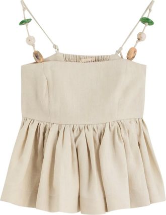 Casa Raki Justina embellished linen top - Neutrals