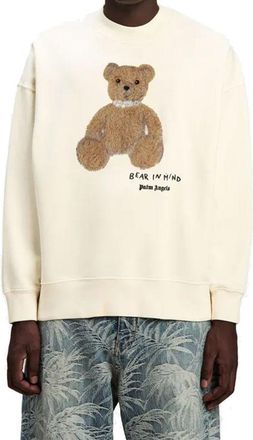 Palm Angels Mens Knitted Cashmere Blend Sweater With Ribbed Details - Ivory Cotton - Size X-Large