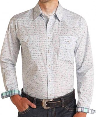 Panhandle Mens Stretch Abstract Geo Print Snap Closure Shirt In Blue
