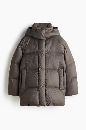 H&M Daunen-Pufferjacke mit Kapuze - Dunkles Greige