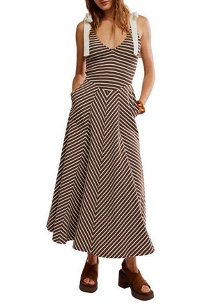 Free People Cecelia Stripe Tie Shoulder Midi Dress in Coconut Milk Combo at Nordstrom, Size X-Small