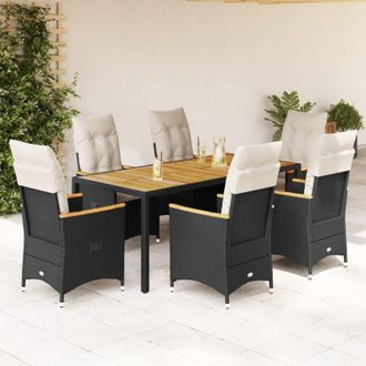 vidaXL Set De Comedor De Jard&iacute;n 7 Pzas Y Cojines Rat&aacute;n Sint&eacute;tico Negro Vidaxl