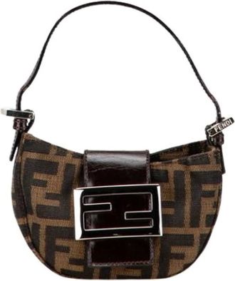 Fendi Pre-owned Shoulder Bags, female, Brown, Size: ONE SIZE Pre-owned Canvas Shoulder Bag