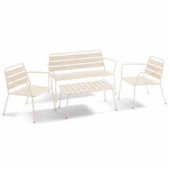 Oviala Conjunto de jard&iacute;n de 4 plazas y 1 mesa baja de acero marfil