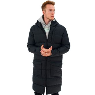 Soul Star Mens Long Padded Parka Coat Hooded Neck Full Zip Puffer Long Jackets for Men, Black Colour, Size- Medium