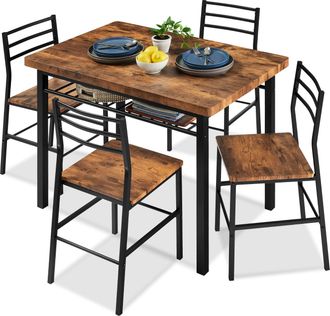 Best Choice Products 5-Piece Modern Dining Set, Kitchen Table W/ 4 Matching Chairs & Storage Rack - Medium Brown/Black