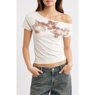 PacSun Hibiscus Off the Shoulder Top in Off White at Nordstrom, Size X-Large