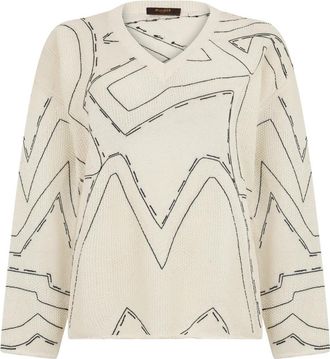 Moorer Nisa V-neck Sweater - Dames - V-hals truien - Beige - XS - Katoen - Truien & Vesten