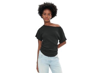 Free People Lucy Off-the-Shoulder T-Shirts Womens Clothing Black : LG (Womens 12-14), Cotton/Polyester/Rayon