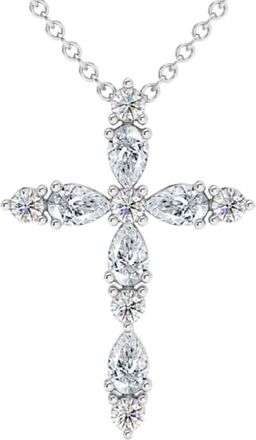 Pompeii3 3/4Ct Diamond Cross Round & Pear Shape 14k Gold Necklace Lab Grown 1 Tall