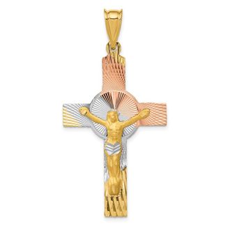 Diamond2Deal 14k Yellow Gold Rose White Rhodium Iona Crucifix Cross Pendant