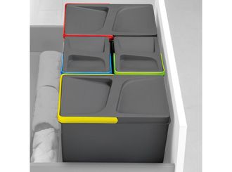 Emuca Kit De Contenedores De Reciclaje Para Caj&oacute;n De Cocina Con Base Recycle Altura 266mm, 2x15litros, 2x7litros, M&oacute;dulo 800mm, Pl&aacute;stico Gris Antracita - Em