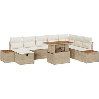vidaXL Vidaxl - Conjunto De Sof&aacute; De Jard&iacute;n 9 Pcs Beige Rat&aacute;n Sint&eacute;tico
